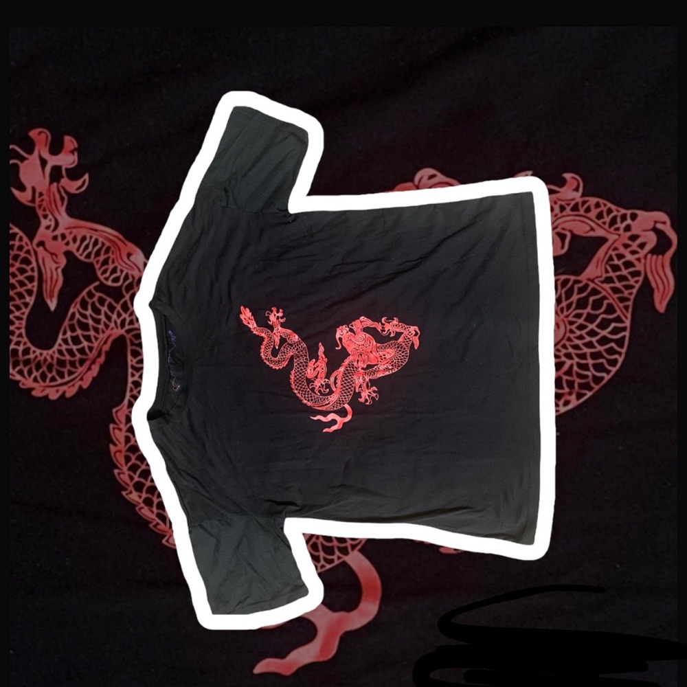 Black t-shirt with red dragon design